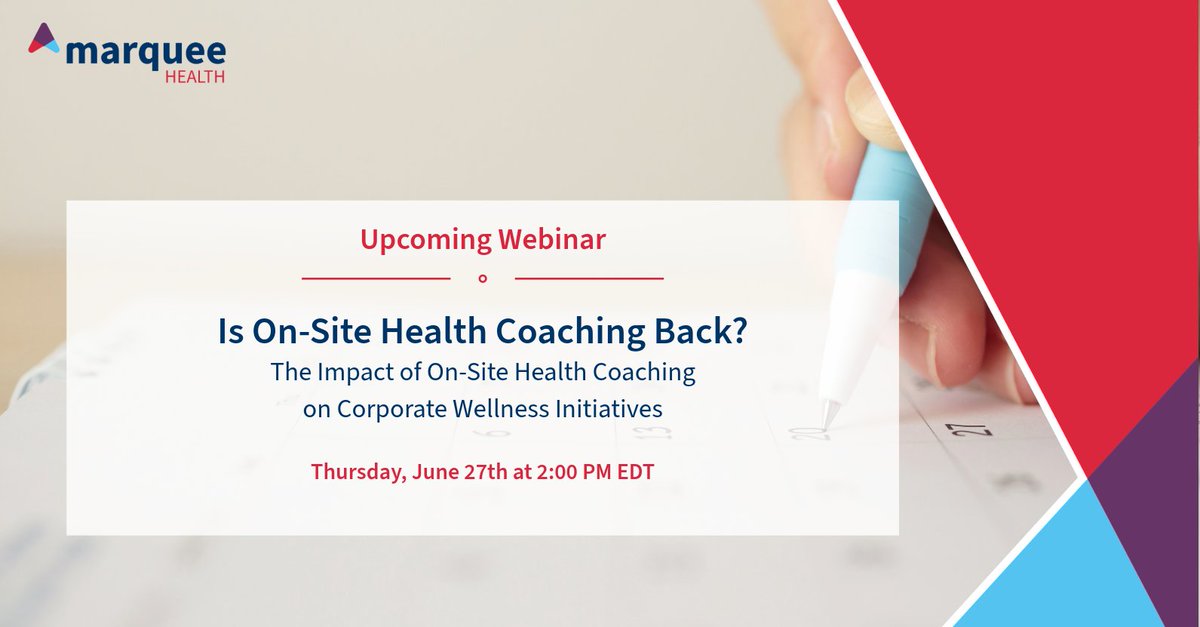 marqueehealth's tweet photo. Want to drive more engagement to your corporate wellness initiatives? Health coaching can help! Join us on 6/27 as we dig into the benefits of on-site #healthcoaching and its impact on #employeewellness. FREE registration here: https://t.co/NqTrfKzVze 

cc: @myshortlisterHC https://t.co/zomy1VoaV0