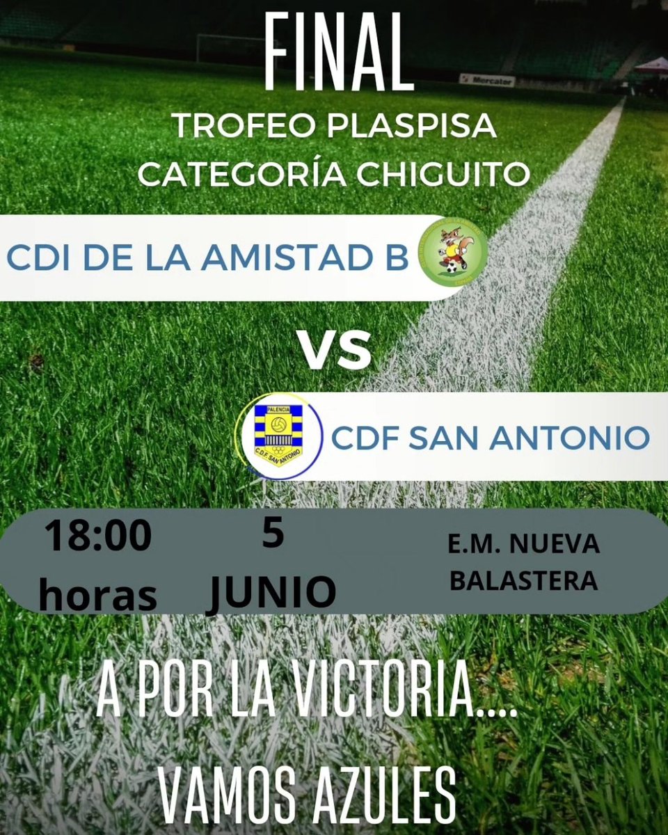 CDF_SANANTONIO's tweet photo. Nuestro ALEVÍN B disputa hoy la final del trofeo Plaspisa en categoría Chiguito a partir de las 18:00 contra la @ciamistad tras imponerse el lunes en la semifinal al @c.d.sanjuanillo
#Vamossanantonio https://t.co/ClUA5OFBDd