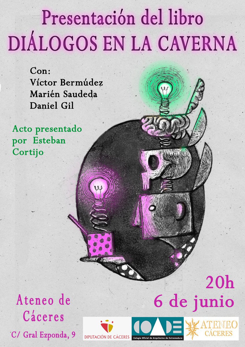 Jueves 06 de junio a las 20:00 horas, se presentará en el Ateneo el libro:
Diálogos en la caverna.

Autores:
Víctor Bermúdez Torres (Barcelona, 1968)
Juan Antonio Negrete Alcudia (Madrid, 1969)

#Presentación #Obra #DiálogosEnLaCaverna #VíctorBermúdez #AteneoDeCaceres