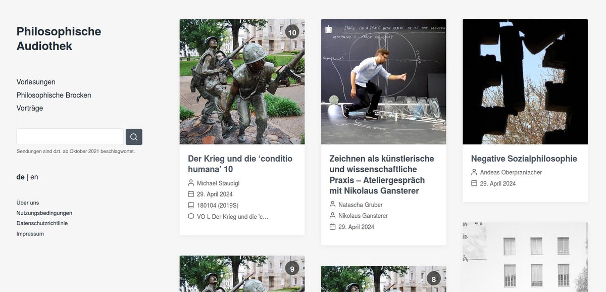 phil_audioso's tweet photo. Es ist so weit:

Die neue #PhilosophischeAudiothek s Webseite ist fertig.

Unser Tonarchiv ist jetzt wieder zuverlässig unter https://t.co/Lw9vFNnvif erreichbar.

#Archiv #PhilosophischeBrocken #Vorlesungen #Vorträge #Philosophie #Wien https://t.co/kaLWflZMpy