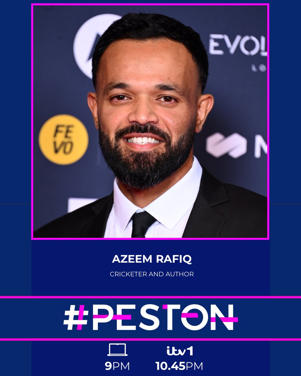 Joining <a href="/Peston/">Robert Peston</a> &amp; <a href="/AnushkaAsthana/">Anushka Asthana</a> tonight is former cricketer <a href="/AzeemRafiq30/">Azeem Rafiq</a>

We’ll discuss ⬇️

🏏 Cricket and inclusivity 
📖 ‘It’s Not Banter, It’s Racism’
🤝 Social cohesion

💻 LIVE 9PM <a href="/itvpeston/">Peston</a>
📺 10.45PM <a href="/ITV/">ITV</a> 

#Peston