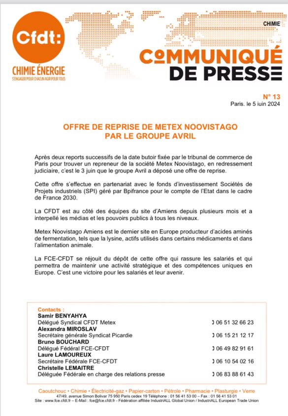Victoire syndicale ! Cette offre de reprise #Metex est une bonne nouvelle pour les salariés. Un vrai travail d’équipe 😉 @cfdt ⁦<a href="/FCE_CFDT/">FCE-CFDT</a>⁩ ⁦<a href="/cfdt_hdf/">CFDT HAUTS-DE-FRANCE</a>⁩