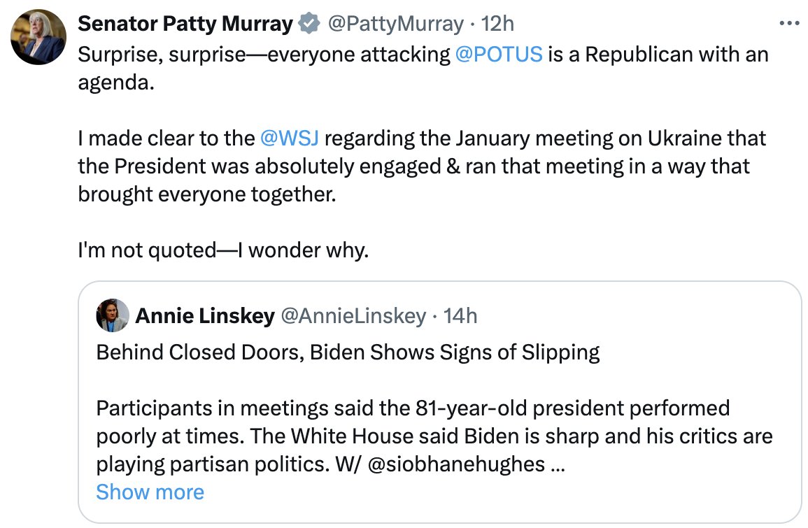 IsaacDovere's tweet photo. Drumbeat of Democrats complaining that they went on the record to rebut but then weren't quoted in the story questioning Biden's mental competency: https://t.co/5yusvuF41G