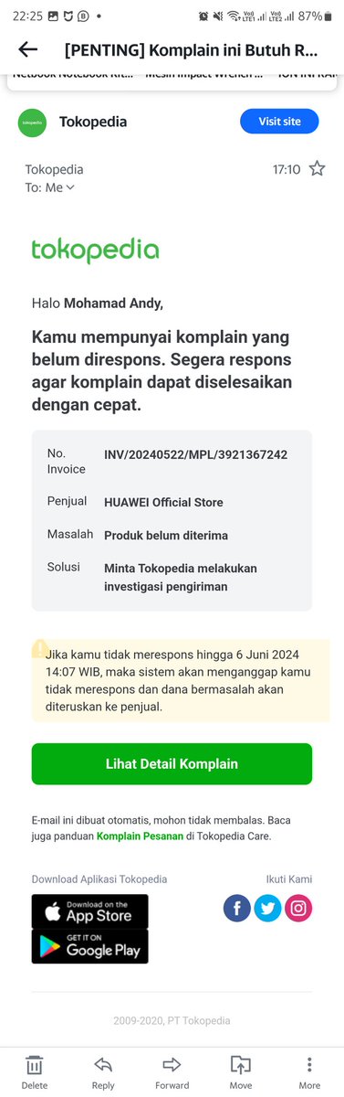 mohamad_andy's tweet photo. @GrabID @tokopedia @TokopediaCare 3 email ini berisi peringatan "Jika kamu tidak merespons hingga 6 Juni 2024 14:07 WIB, maka sistem akan menganggap kamu tidak merespons dan dana bermasalah akan diteruskan ke penjual." Tentunya terdapat notif dari Aplikasi tokopedia https://t.co/TXIf29WE7w