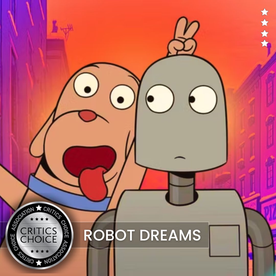 CriticsChoice's tweet photo. Congratulations to Robot Dreams!
Pablo Berger’s animated feature has earned the Critics Choice Seal of Distinction. ⭐️⭐️⭐️⭐️

@neonrated 
#robotdreams #CriticsChoice https://t.co/pBbtUOns8i