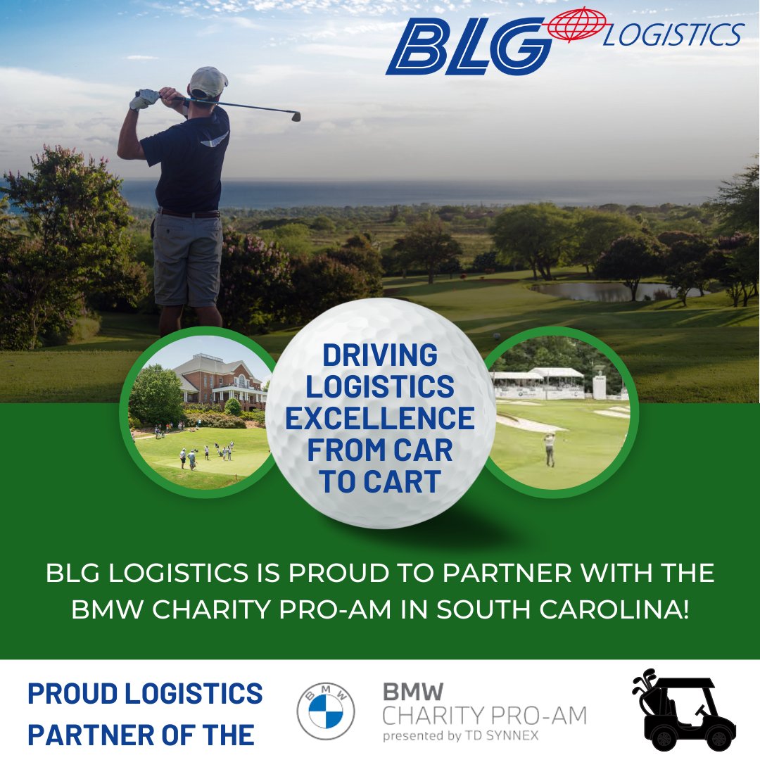 BLGLogisticsUS's tweet photo. BLG Logistics is proud to be a part of the BMW Charity Pro-Am presented by TD SYNNEX! Keep an eye out for the golf carts sporting the BLG Logistics brand as we support BMW and South Carolina Charities Inc., (SCCI) in this fantastic event. https://t.co/lzYFMeZRba