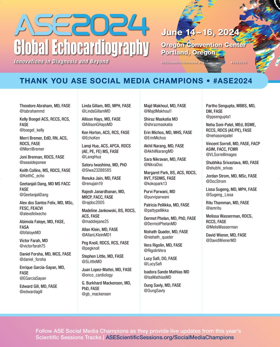We'd like to extend a HUGE shout-out to our #ASE2024 Social Media Champions! Here is the full list.👏

They will be sharing informative and engaging content throughout #ASE2024, being held in Portland, OR from June 14-16.

Follow them on social media here: bit.ly/3x6l3ul