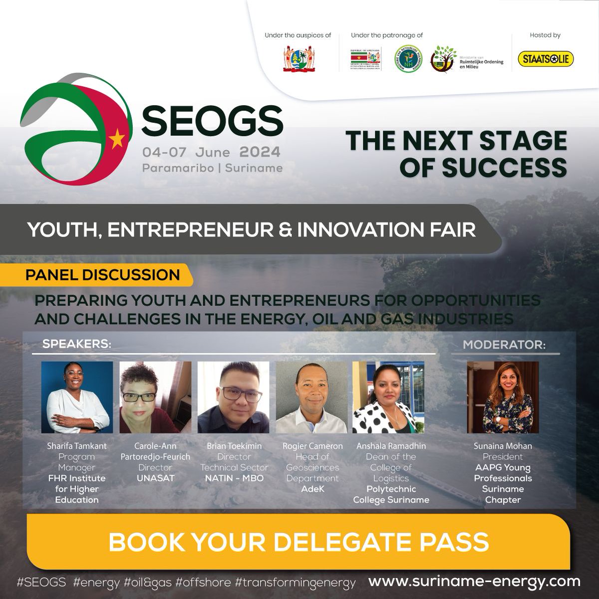 AAPGLA's tweet photo. AAPG LACR is proud to have representation at the Suriname Oil, Gas and Energy Summit #SEOGS in Paramaribo this week.

LACR leaders Xavier Moonan and Sunaina Mohan will moderate panels, and the AAPG Suriname YP Chapter will have a booth. 

Learn more at https://t.co/zgHrI7qLkD. https://t.co/QuBOselBDk