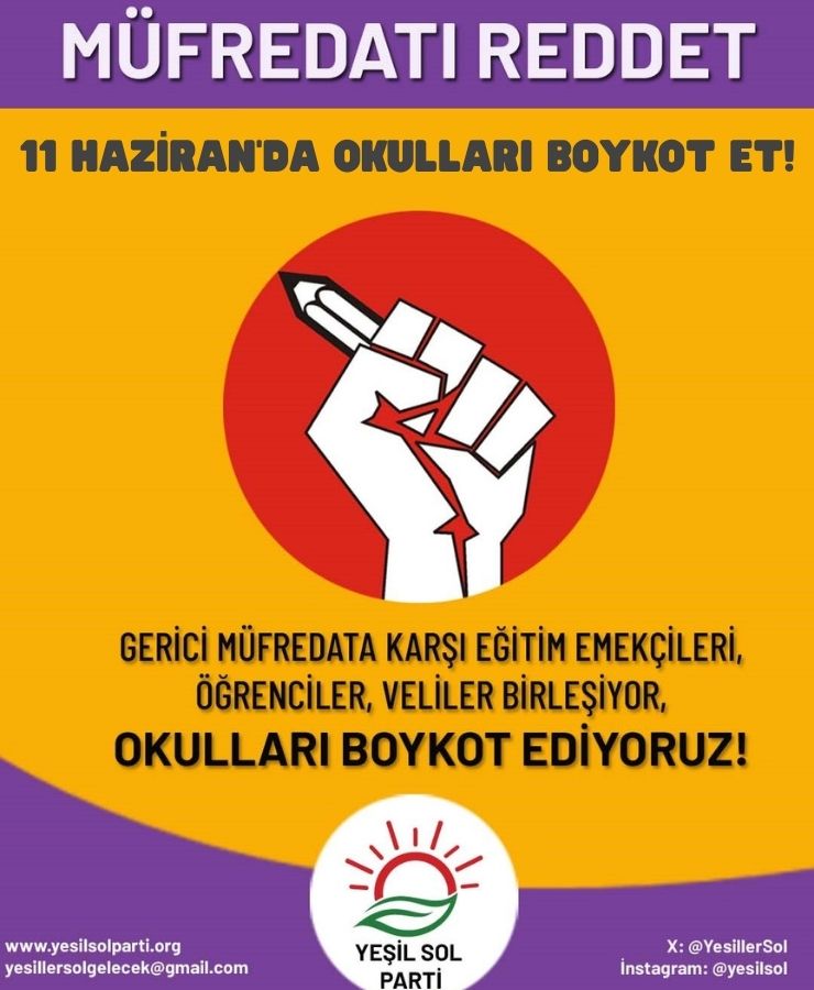 📢ÖZGÜR BİREYLER DEĞİL, İTAAT EDEN NESİL YETİŞTİRMEYİ HEDEFLEYEN GERİCİ MÜFREDATA HAYIR!

🚩AKP-MHP iktidarının ideolojik hedeflerine göre hazırlanmış olan bilimsellikten uzak, gerici ve tek tipçi müfredatı reddediyoruz! ✊

🚩İktidar blokunun hedeflerini gerçekleştirmeyi