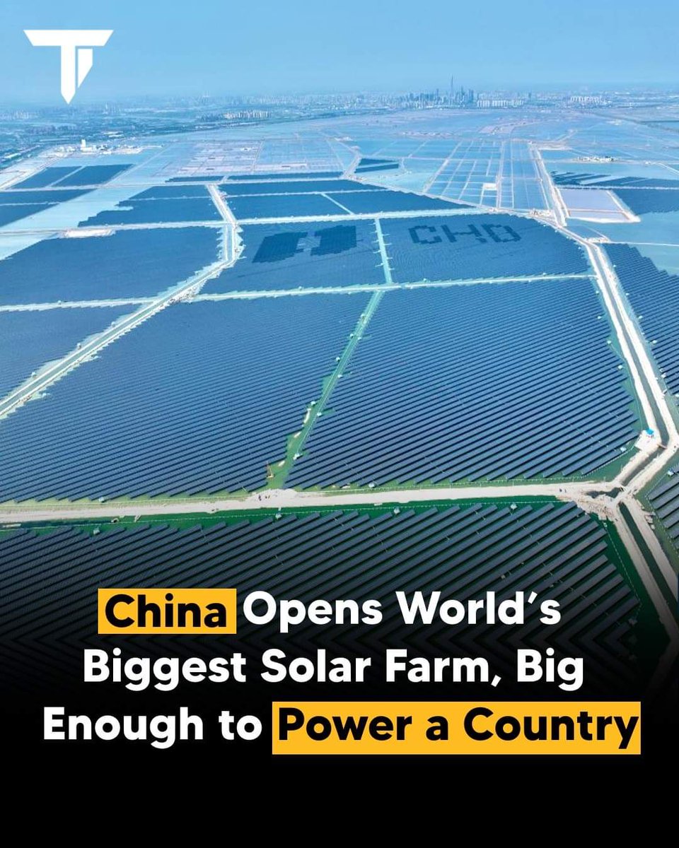 China has connected what it claims is the world's largest solar power plant to the grid in northwestern Xinjiang. The plant spans 200,000 acres and produces 6.09 billion kWh annually - can power some small countries for a year. #China #solarenergy #solarpowerplant #largest