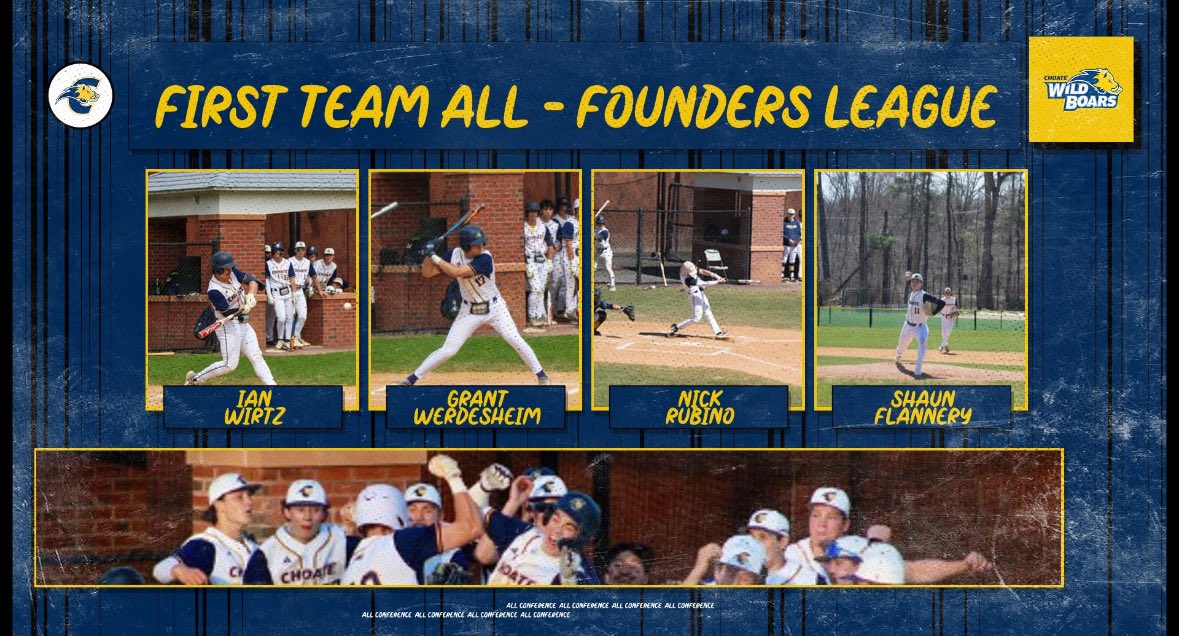 Choate_Baseball's tweet image. Congratulations to Ian Wirtz, Nick Rubino, Grant Werdesheim, and Shaun Flannery on being named to the First Team All-Founders League!!
