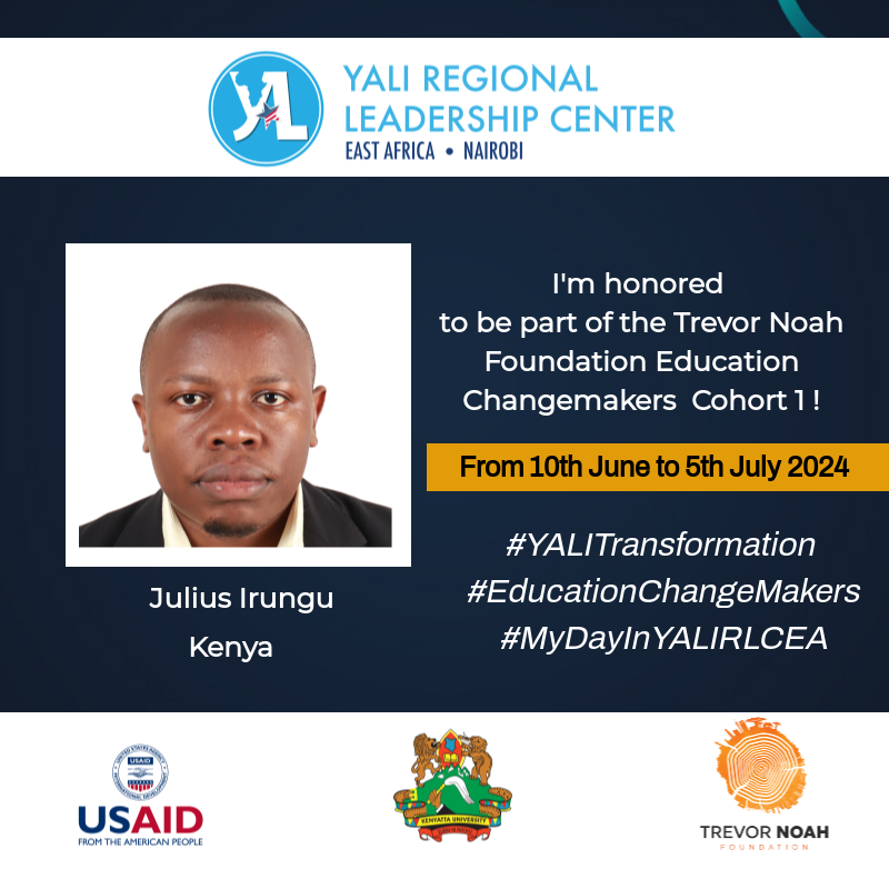 Julius_Esoma's tweet photo. I am excited to have been selected for the @YALIRLCEA Education Changemakers program, in partnership with @TrevorNoahFdn and @USAIDKenya. By the end of the program, I will be a better leader for @EsomaSolutions. Looking forward to the four transformational weeks. https://t.co/9UKTUcNSrY