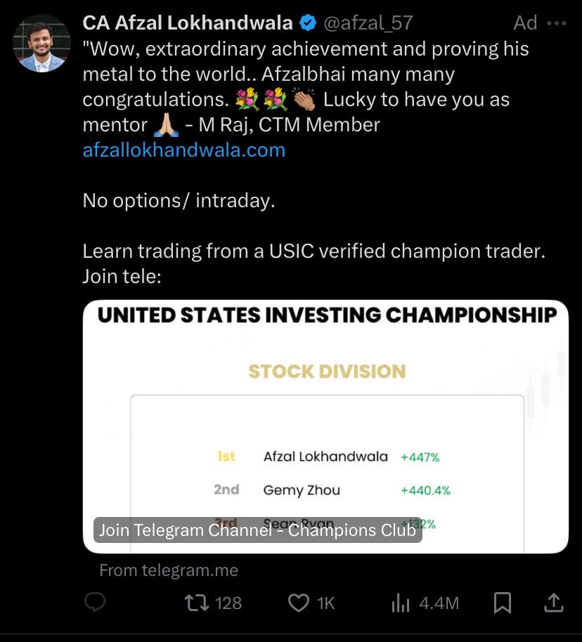 yehahey's tweet photo. Most probably a scam 
@afzal_57 
No source of this specific "championship "
All comments are bots 
Fake followers.
On top of it running an ad by congratulating himself. 💀 

#telegramscam
#investingscam
#traderscam
#scam #scamalert https://t.co/Ze48jy0JqZ
