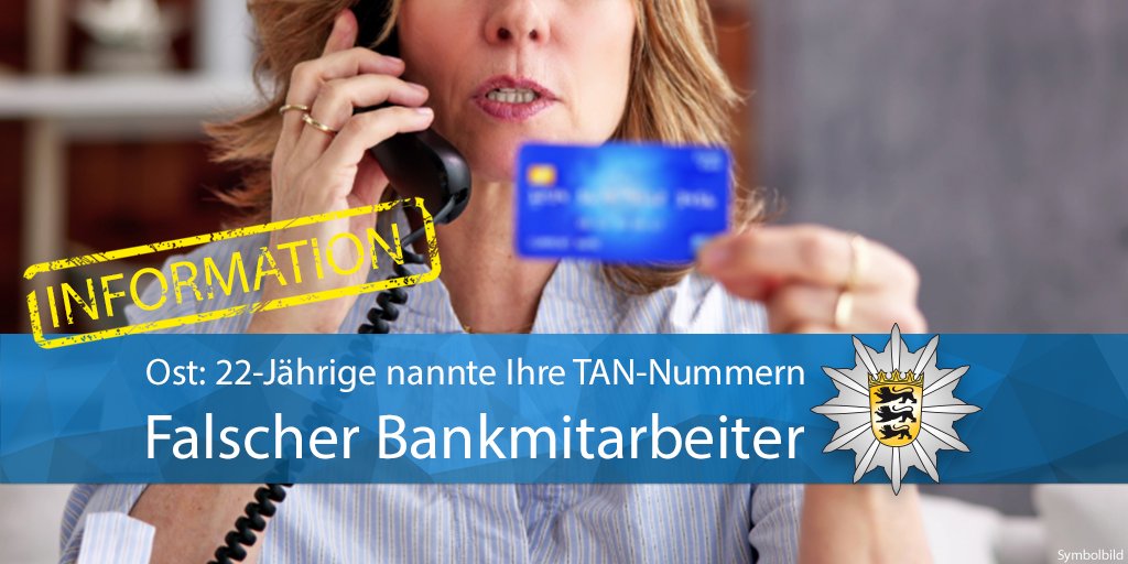PP_Stuttgart's tweet photo. #Ost Ein unbekannter Mann hat am Dienstag bei einer 22-Jährigen mehrere Tausend Euro erbeutet. Durch geschickte Gesprächsführung nannte sie ihre TAN-Nummern &amp; erhöhte das Tageslimit. Zur PM ▶️https://t.co/B8MvratsoW &amp; Tipps ▶️https://t.co/yfLR0QYliI Eure #Polizei #Stuttgart https://t.co/YgUMZ39oqI
