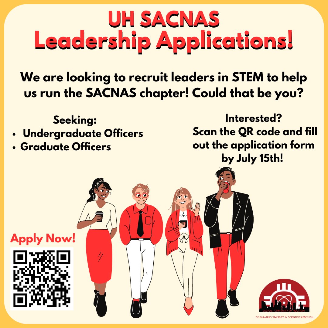 Do you think you have what it takes to lead the award winning UH SACNAS chapter into the future? 👀 We are OFFICIALLY accepting leadership applications! 🫡 we are particularly looking for UNDERGRAD officers, but will also accept graduate officers! Link for application in bio 🤓