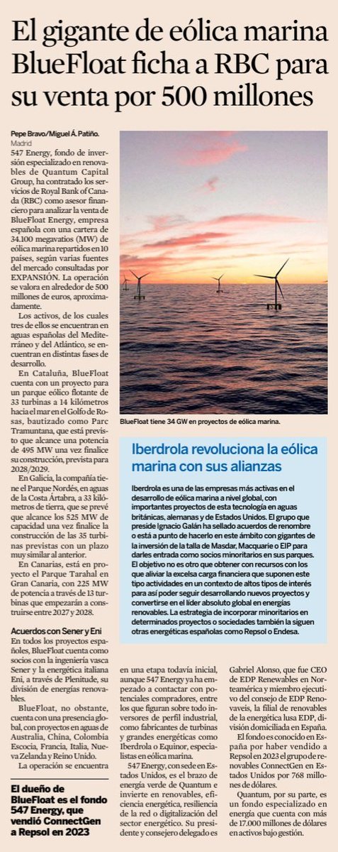 AnaVill96855504's tweet photo. El gigante de #eólicamarina #BlueFloat ficha a #RBC para su venta por 500 millones
💰Puro negocio,pura especulación de nuestros mares!💰
https://t.co/rzYaGB7wtY https://t.co/gfP1ZW3M3F
