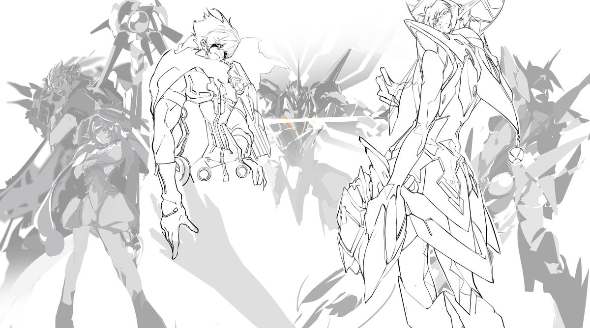 Numa11398751's tweet photo. 今日のお絵描き終わり、線画続き。
カスラの武器を持つ手が左右間違っていたので反転。
ゼノの武器を持つ手が左右間違っていたので反転、ガンスラは剣モードでいく。
マリア姐さんの武器を持つ手も左右逆な気がしてる https://t.co/DqG4R0J9Ci