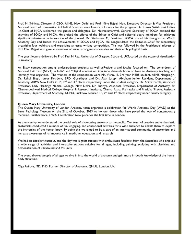 OlgaAvilova's tweet image. Thrilled to see our World Anatomy Day celebration featured in the latest edition of the Plexus newsletter!🌍🔬 

A heartfelt thank you to everyone for valuing our work and dedication. Missing the wonderful days in London and my amazing team ❤️

#Plexus #WorldAnatomyDay #IFAA