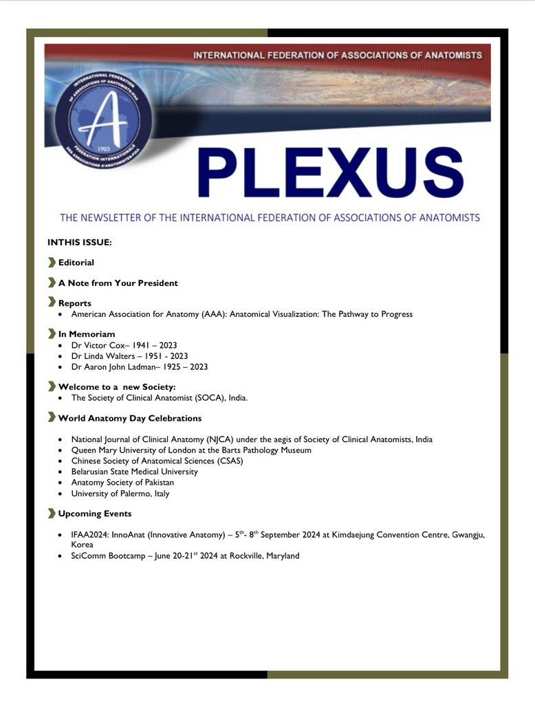 OlgaAvilova's tweet image. Thrilled to see our World Anatomy Day celebration featured in the latest edition of the Plexus newsletter!🌍🔬 

A heartfelt thank you to everyone for valuing our work and dedication. Missing the wonderful days in London and my amazing team ❤️

#Plexus #WorldAnatomyDay #IFAA