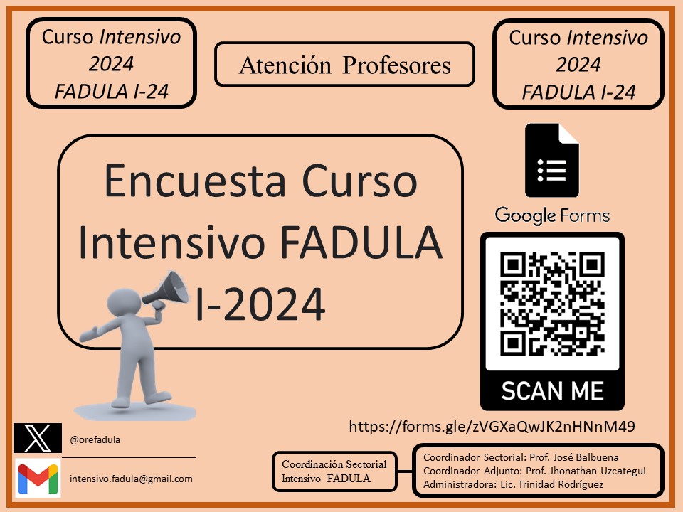 Atención Profesores de FADULA. Formulario para ofertar unidades curriculares para el periodo Intensivo I-2024
forms.gle/LX6XvE8pnj7JmK…