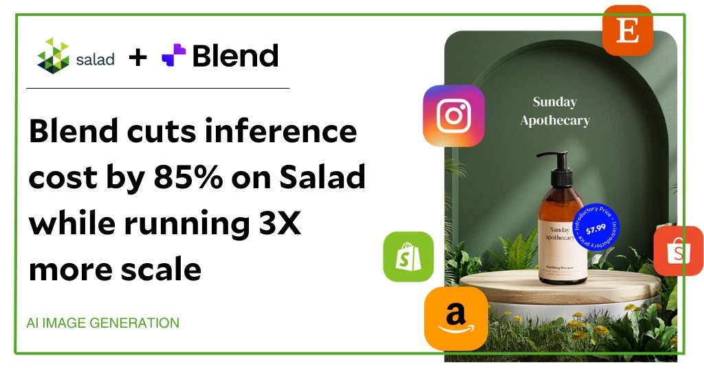 SaladTech's tweet photo. https://t.co/msICQQ5DmO
"With Salad, we practically have unlimited GPUs at our disposal at the lowest cost, so we don’t need to worry about scaling”.

Read how @TheBlendApp serves AI inference at scale on SaladCloud at 85% less cost than GCP/Azure. 

#inference #aiml #imagegeneration #gpu #cloud #generativeai