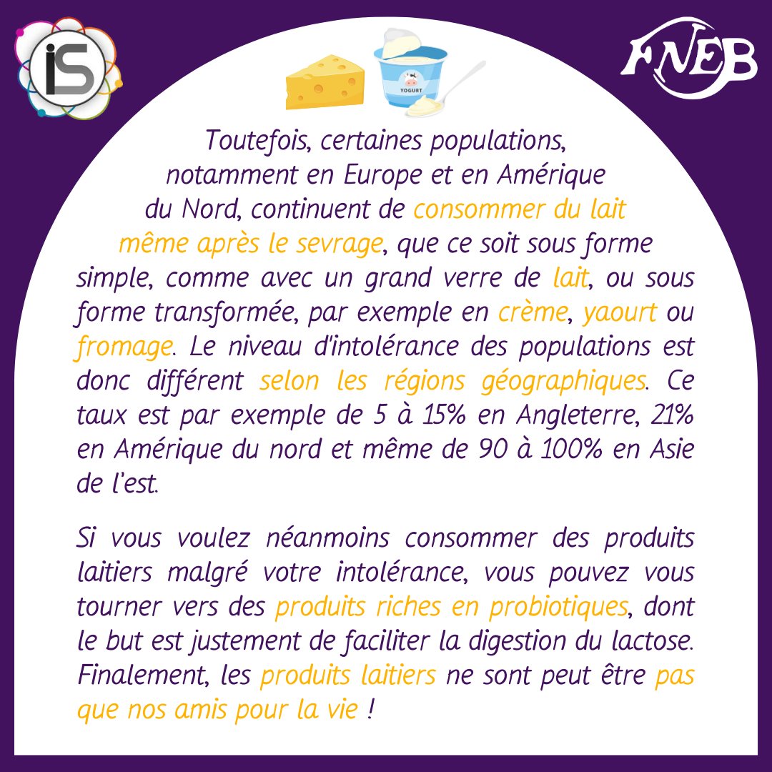 FNEBmono's tweet photo. [👨‍🔬 SCIENCES – L’INFO SCIENCE 🥛]

Découvre ce phénomène commun à tous les mammifères : l’intolérance au lactose, dans l’Info Science du jour ! 🧀
Bonne lecture 📖

Article rédigé par Margot Rambert.
#fnebmono #sciences #indésciences #funfact #infoscience #lactose #intolérance https://t.co/0ddVqhoLjs