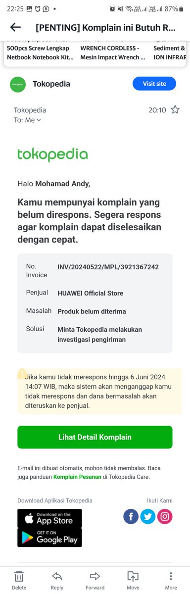 mohamad_andy's tweet photo. @GrabID @tokopedia @TokopediaCare Jadi saya mendapatkan 2 informasi yang berbeda, di email saya harus konfirmasi, di pusat resolusi menunggu konfirmasi admin @TokopediaCare. Keduanya dengan tenggat waktu yang sama yaitu 6 Juni pukul 14.07. Kalau email tsb benar, berarti saya menjadi korban kerugian lagi?? https://t.co/BOXbfvNeN4