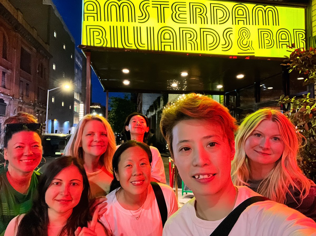 amsterdamusq's tweet photo. #WPBA Pro players visit #AmsterdamBilliards! @CarolinePao, @Brittany9Bryant, @KristinaZlateva, Meng-Hsia Hung, Wan Ling Wang, @TCucculelli, Stephanie Mitchell and @EDuddyBombshell accompanied by Amsterdam League Director @Morgan_Alaska &amp; Touring Pro &amp; Instructor Michael Yednak. https://t.co/47YcY7ufFU