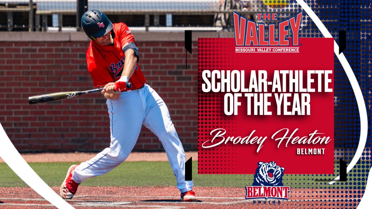 Missouri Valley Conference (@mvcsports) on Twitter photo .<a href="/BelmontBaseball/">Belmont Baseball</a>'s Brodey Heaton named MVC Baseball Scholar-Athlete of the Year‼️
Brodey has a Master's GPA of 4.00 in Sports Administration paired with an undergraduate GPA of 3.80‼️
Release➡️bit.ly/45bQxvK
#MVCBaseball .<a href="/BelmontBaseball/">Belmont Baseball</a>'s Brodey Heaton named MVC Baseball Scholar-Athlete of the Year‼️
Brodey has a Master's GPA of 4.00 in Sports Administration paired with an undergraduate GPA of 3.80‼️
Release➡️bit.ly/45bQxvK
#MVCBaseball