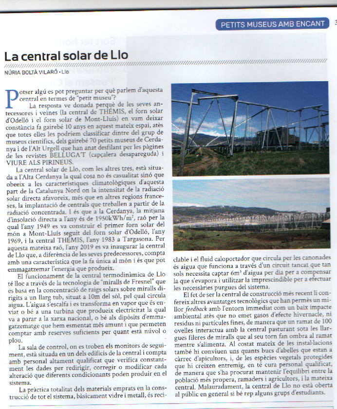 nria_bolt's tweet photo. A la pàgina 33 del número de juny 2024 de la revista  Viure als Pirineus parlem de la Central Solar de Llo. Així queden recollits els quatre museus científics de l'Alta Cerdanya: Forn Solar de Montlluís, Forn Solar d'Odelló, Central Solar THÉMIS i Central Solar de Llo. https://t.co/jkWjd0qyTf