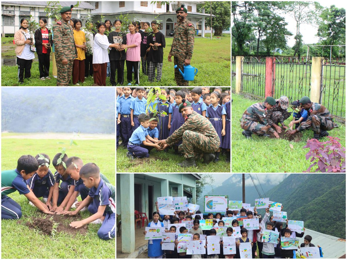 Spearcorps's tweet photo. #SpearCorps, #IndianArmy celebrated #WorldEnvironmentDay2024 by organising  events conveying the message of need to Save Environment across North Eastern states of #Assam, #ArunachalPradesh, #Tripura, #Manipur, #Nagaland and #Mizoram. 

@adgpi
@easterncomd
@official_dgar https://t.co/TuAgNoQqpe
