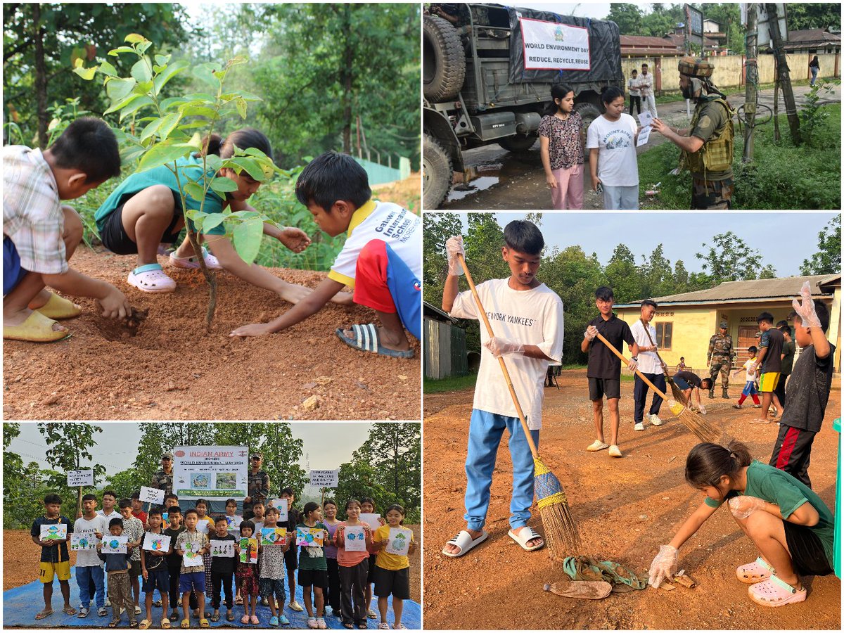 Spearcorps's tweet photo. #SpearCorps, #IndianArmy celebrated #WorldEnvironmentDay2024 by organising  events conveying the message of need to Save Environment across North Eastern states of #Assam, #ArunachalPradesh, #Tripura, #Manipur, #Nagaland and #Mizoram. 

@adgpi
@easterncomd
@official_dgar https://t.co/TuAgNoQqpe