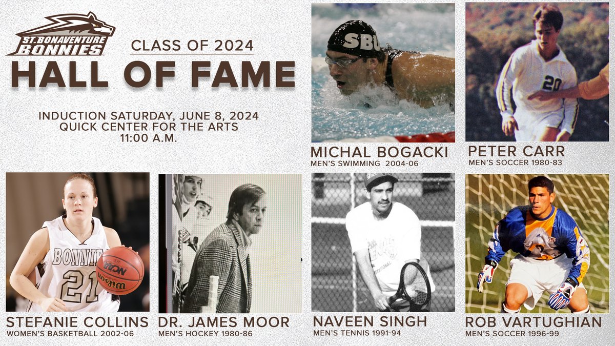 Join us Saturday morning at 11 a.m. as we welcome six new members of the <a href="/StBonaventure/">St. Bonaventure U</a> Athletics Hall of Fame! The ceremony will be held in the Quick Center for the Arts and is free to all. A live stream can be found at the link below.

🔗 >> gobonnies.com/news/2024/6/5/…