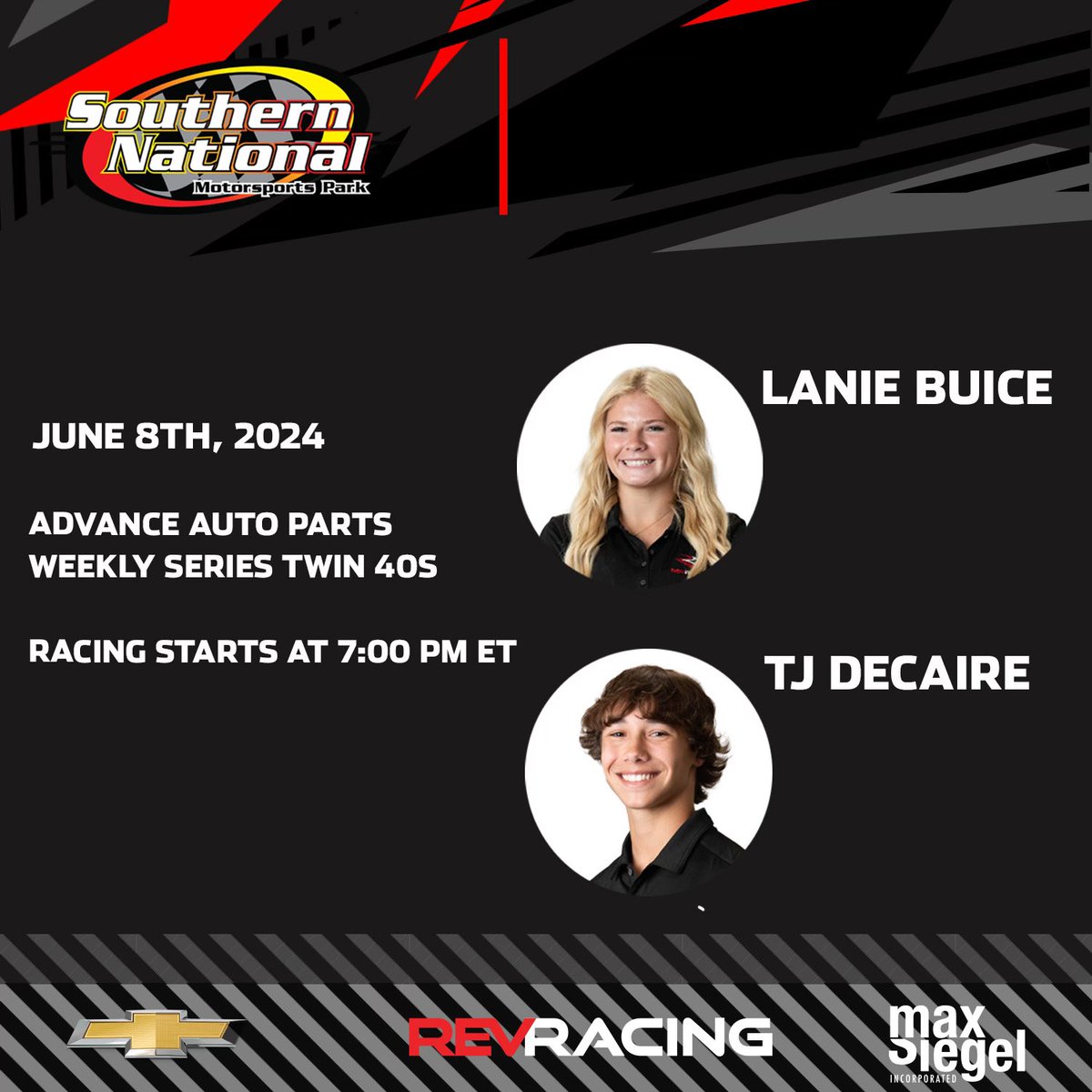 RevRacin's tweet photo. These two are headed back to @SNM_Park 

📆6.8, 7:00 PM ET
📷@FloRacing 

Read preview: https://t.co/p5oOJWyeSb

@laniebuice | @tjdecaireracing https://t.co/x03H6Ehk5q