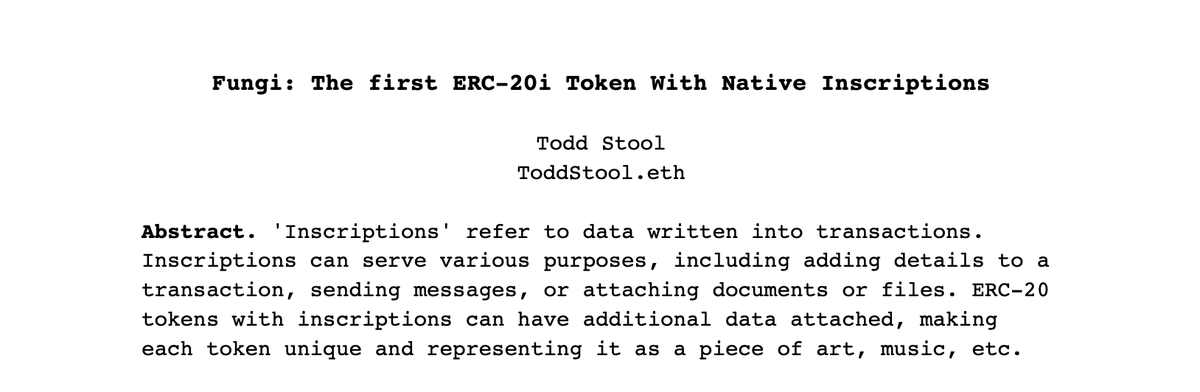 <a href="/VitalikButerin/">vitalik.eth</a> <a href="/cburniske/">Chris Burniske</a> Hi Vitalik, 

Check out our project <a href="/Fungi_ERC20i/">Fungi (🍄,🛡️)</a> - Ethereum Inscriptions fungifungi.art/whitepaper.pdf

Todd