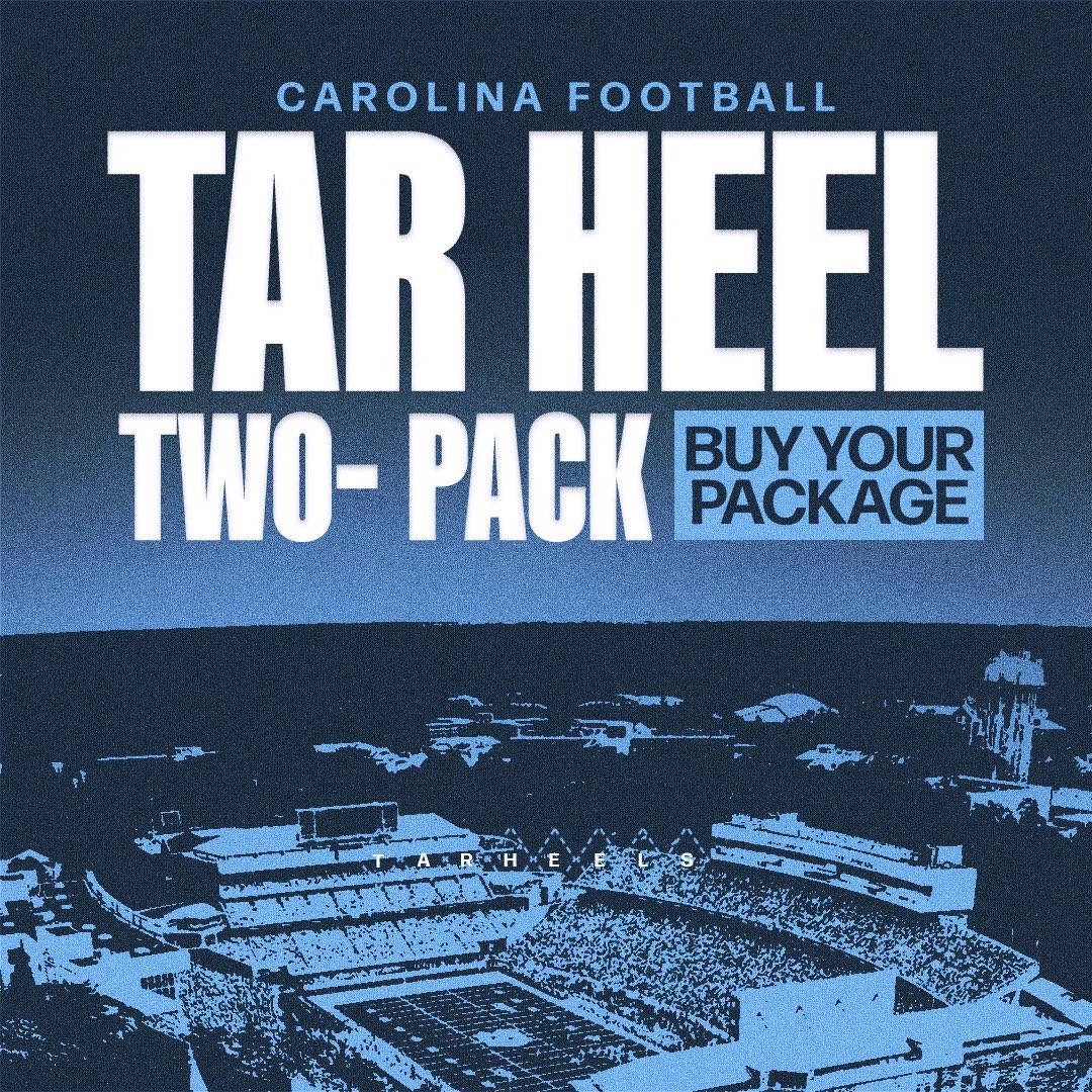 UNCFootball's tweet photo. 🚨TAR HEEL TWO PACK🚨

Want to check out a few games in Kenan this fall and support your Tar Heels? Then, this option might be right for you 🎟️

Info ▶️ https://t.co/GjplgdqbCu

#CarolinaFootball 🏈 #UNCommon https://t.co/v715ildrq3