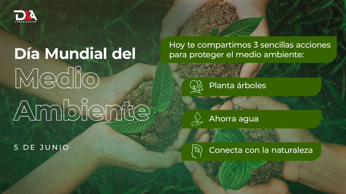 Hoy es el día perfecto para comprometernos a cuidar nuestro planeta y a vivir de manera sostenible. 🌍
#DíaMundialDelMedioAmbiente.