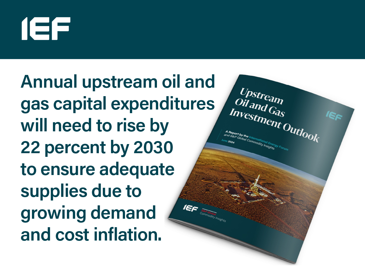 The IEF-@SPGCI Oil &amp; Gas upstream investment report is out!
Annual upstream oil and gas capital expenditures will need to rise by 22 percent by 2030 to ensure adequate supplies due to growing demand and cost inflation.

ief.org/focus/ief-repo…