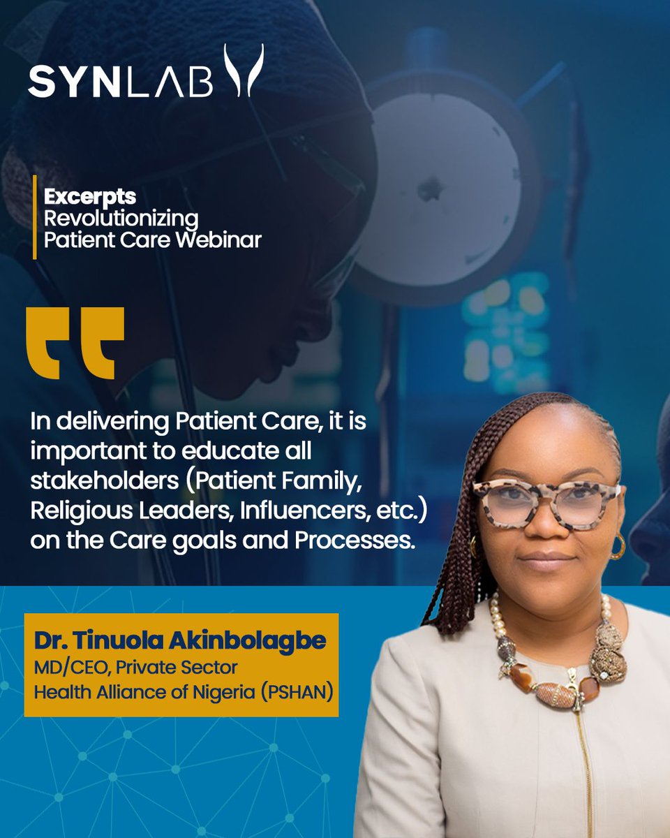 SynlabNG's tweet photo. In our last enlightening session, Dr. Tinuola Akinbolagbe emphasized, "In delivering patient care, it is important to educate all stakeholders - patient family, religious leaders, influencers, etc." #AllergyManagement #TopExperts #HealthyLiving https://t.co/N5BJhkTojm