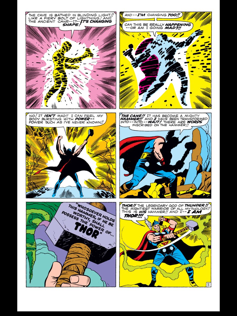 As discussed on our recent episode of "Hammer Time", check out this sweet transformation scene of Dr. Don Blake turning into Thor for the first time! We think this page would have worked better without all the dialogue, what do you think?