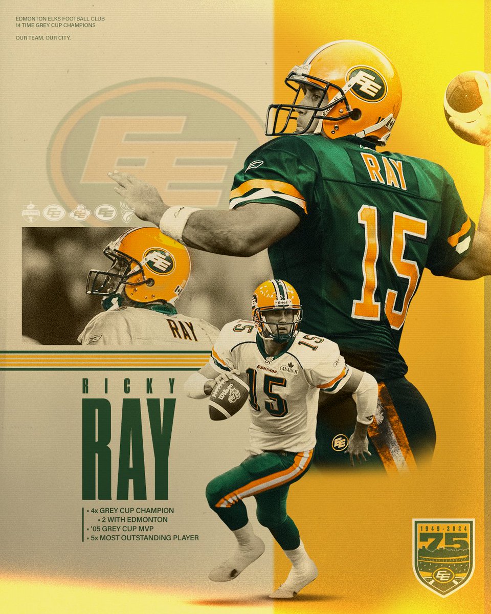 Over 60,000 career passing yards, 363 total touchdowns, and four Grey Cup Championships. 

🟢🟡 Legend Ricky Ray returns. Meet him pregame on June 8th at the largest EE Alumni autograph session in team history! 

 Full details | goelks.com/gameday/alumni…

#OurTeamOurCity #GoElks