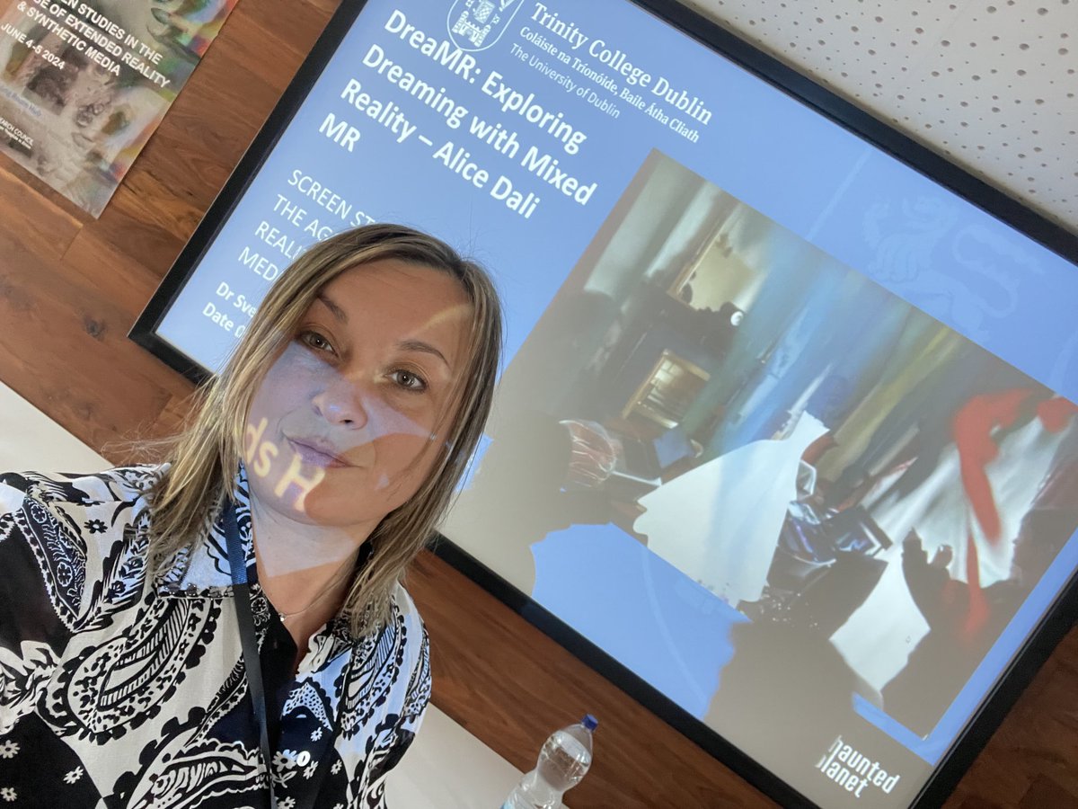 LanaRude's tweet photo. Demonstrating our DreaMR: Alice Dali Mixed Reality and other apps at Screen Studies XR, LRH Trinity College Dublin☘️⁦@tcddublin⁩ ⁦@madshaahr⁩ ⁦@xiangpeng_fu⁩ ⁦@tcddublinscss⁩ #ArtsHumanities ⁦@J_O_Meara⁩ ⁦@IrishResearch⁩ ⁦@JDMcGlynn⁩ https://t.co/wJthZUXE8s