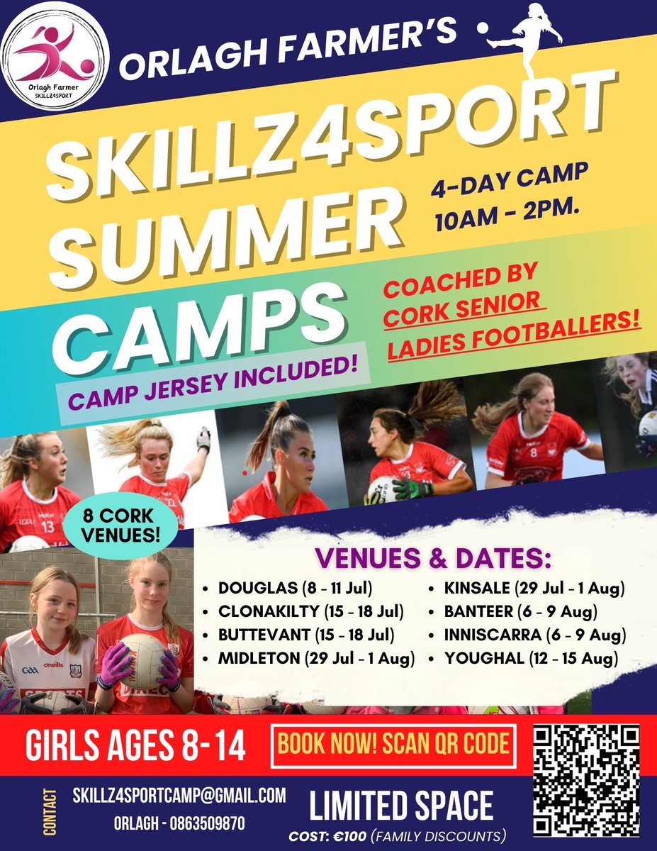 🗣️Excited to announce that my #Skillz4Sport Girls Summer Camps 🏐 are back this July &amp; August in 8 CORK VENUES!!

An opportunity for young girls to be coached by role model Cork Players🏐

LIMITED SPACES‼️

BOOK NOW - Camp Registration Link below ⬇️

forms.gle/PQbUTGmBLPEvsc…