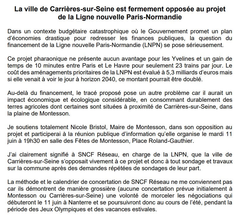 AdeBourrousse's tweet photo. 𝐋𝐚 𝐯𝐢𝐥𝐥𝐞 𝐝𝐞 𝐂𝐚𝐫𝐫𝐢𝐞̀𝐫𝐞𝐬-𝐬𝐮𝐫-𝐒𝐞𝐢𝐧𝐞 𝐞𝐬𝐭 𝐟𝐞𝐫𝐦𝐞𝐦𝐞𝐧𝐭 𝐨𝐩𝐩𝐨𝐬𝐞́𝐞 𝐚𝐮 𝐩𝐫𝐨𝐣𝐞𝐭 𝐝𝐞 𝐥𝐚 𝐋𝐢𝐠𝐧𝐞 𝐧𝐨𝐮𝐯𝐞𝐥𝐥𝐞 𝐏𝐚𝐫𝐢𝐬-𝐍𝐨𝐫𝐦𝐚𝐧𝐝𝐢𝐞

#LNPN #SNCF https://t.co/gWsEE07SER
