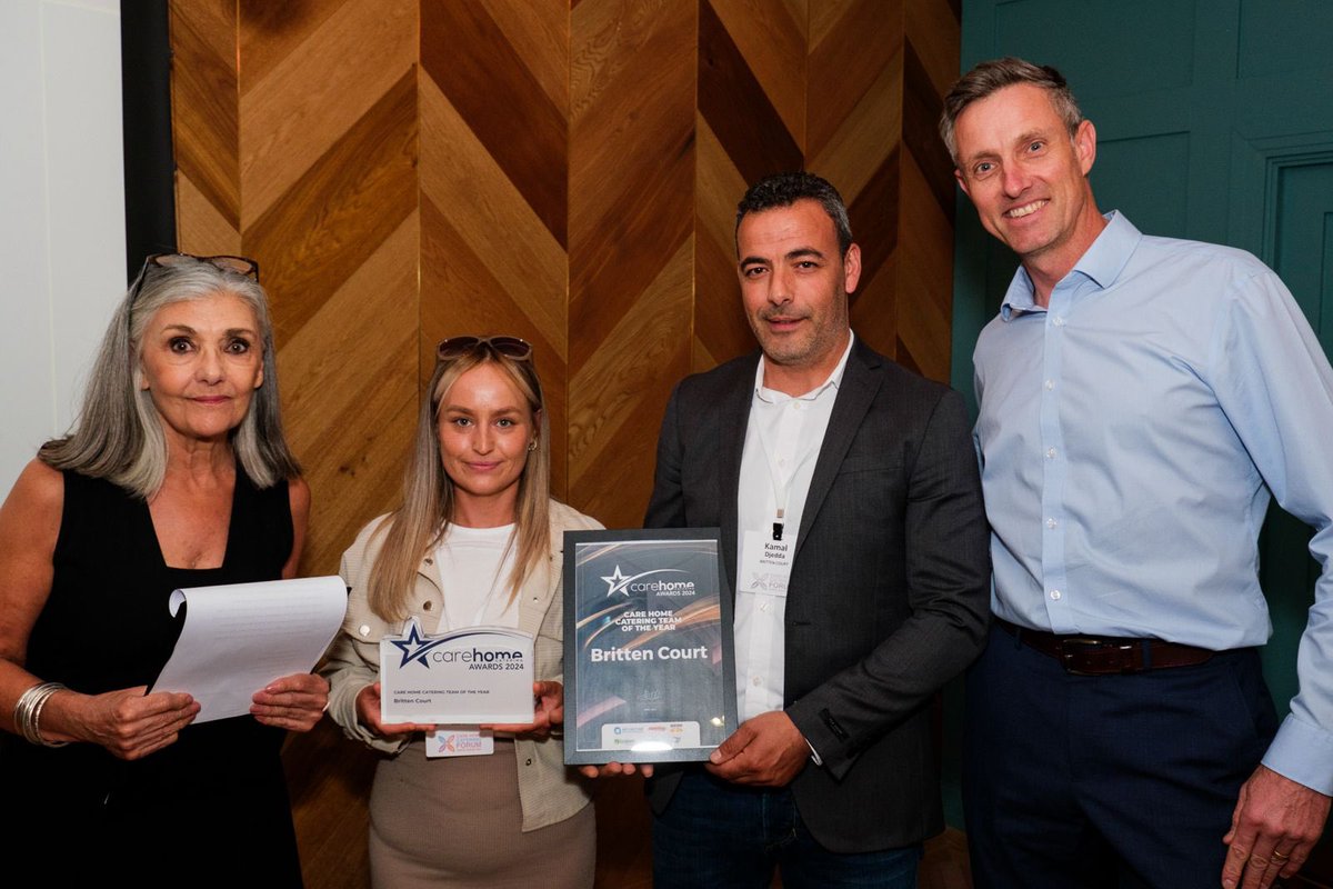 CareHmCatering's tweet photo. The 2024 Care Home Catering winners:

Chef of the year – Adriano de Carvalho, Newbury Court
Care Home Catering Team 2024 – Britten Court
Independent Care Home Caterer 2024 – Royal Variety Charity
Group Care Home Caterer 2024 – Meallmore
Above &amp; Beyond award – Manda Bracegridle https://t.co/QFtKuUwXAu