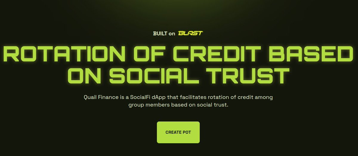 Set up a pot, Invite your pals, and rotate liquidity—simple, right? 

And here's the kicker: The bigger your pot, the better your chances at snagging those shiny gold rewards.

#Quailfinance #ROSCA #Blast