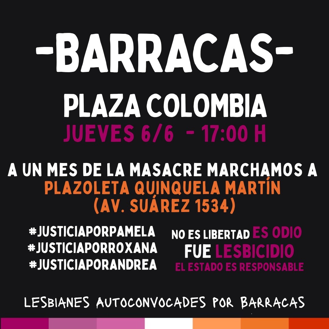#6J Convocatoria a un mes de la masacre Barracas

#NiUnaLesbianMenos #FueLesbicidio