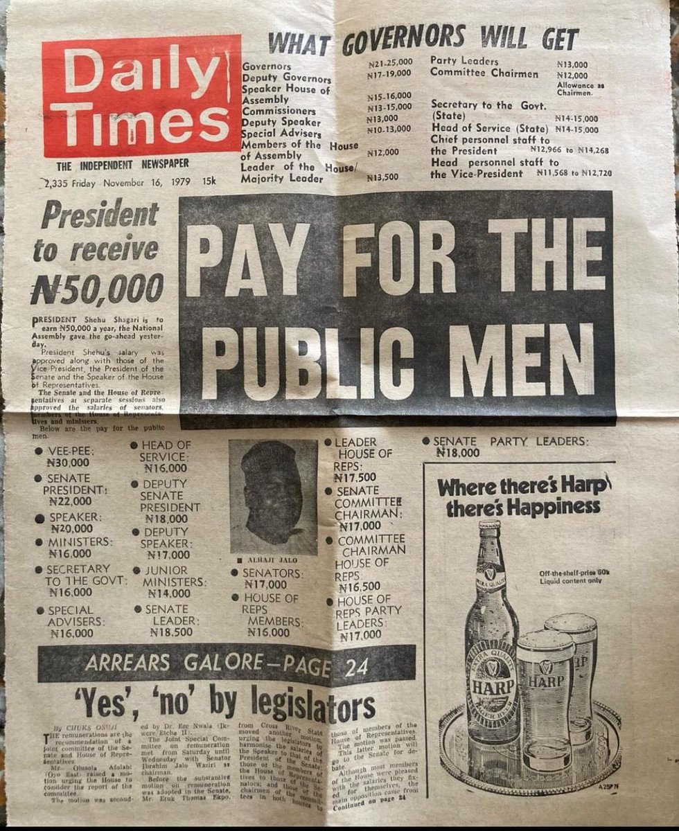 naijassador's tweet photo. 😅 Here is what Government officials earned 45 years ago! Like this post If you want to see this happen again 💚🇳🇬

Bobrisky First Bank Rita Dominic Beggie Beggie Cubans Chief Priest From 400k to 60k Money Laundering https://t.co/nTBwtJxwmj