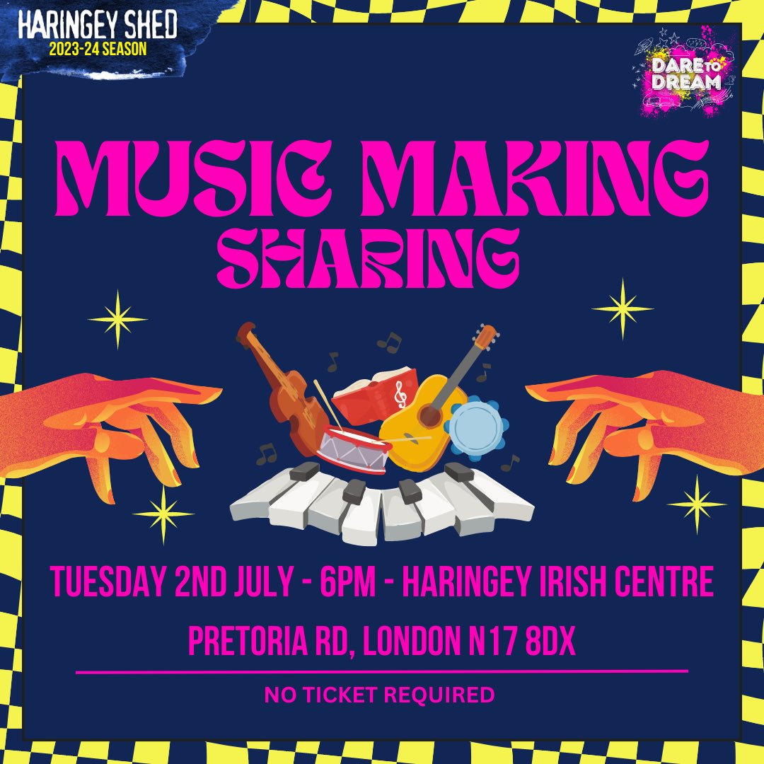 Join us for a Music Making Sharing filled with songs written and performed by our young people. There is no need to book a ticket, just turn up to our studio to witness their amazing work this term! 

Tuesday 2nd July • 6pm • Haringey Irish Centre