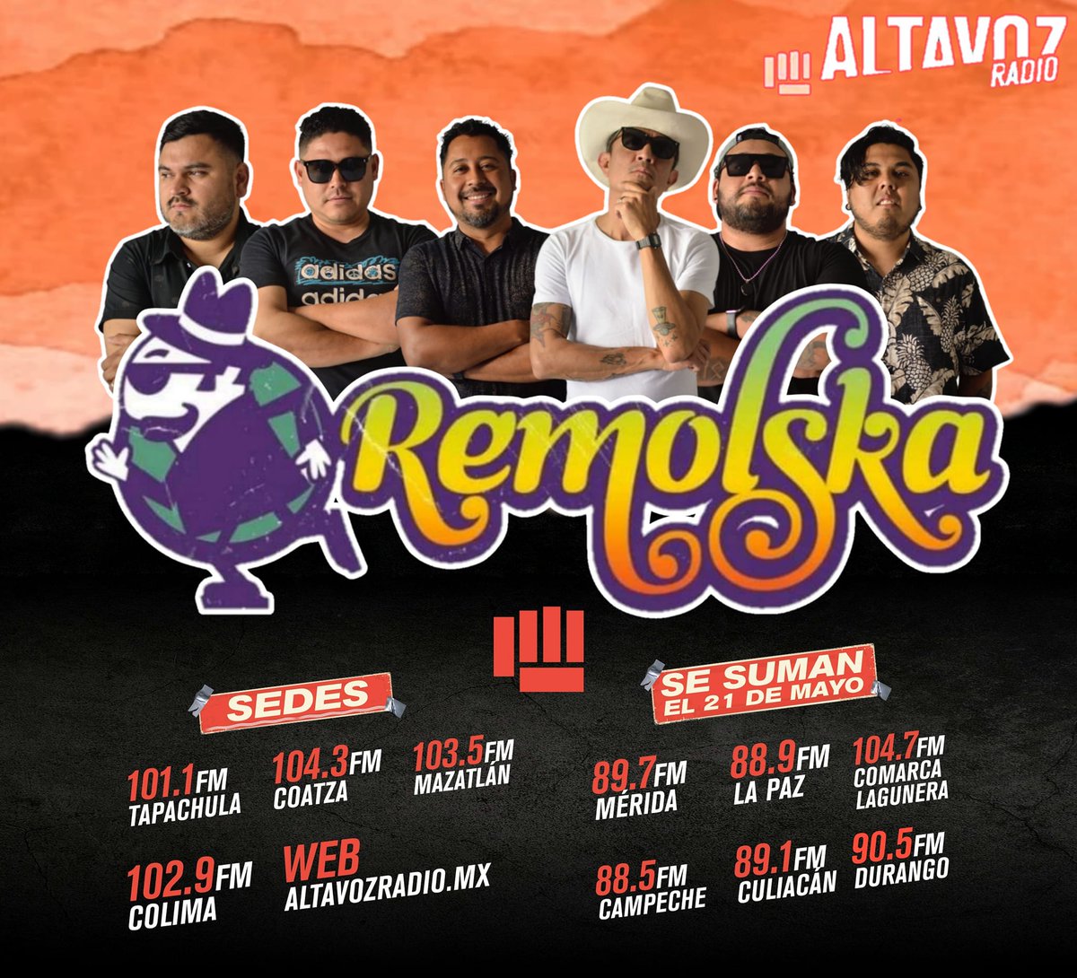 RemolskaShow's tweet photo. Ahora sonando en 10 estaciones de radio de todo el país, por Altavoz Radio 📻
Escucha en su programación diaria nuestros principales temas 🔥
ATRÁS QUEDÓ EL SILENCIO 📢
➡️ Agradecimiento especial a ALTAVOZ, por confiar en nosotros y por hacernos parte de su repertorio musical. https://t.co/AoYd7MaAaB